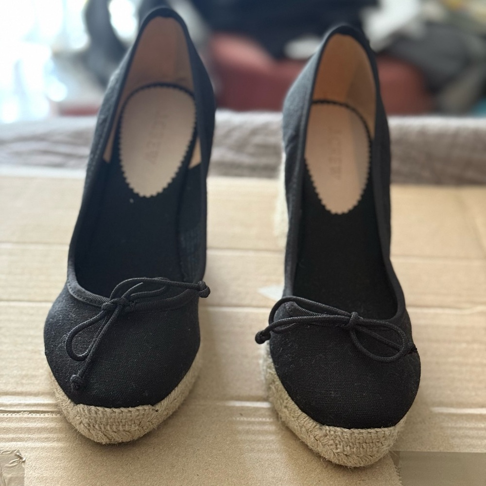 J. Crew Black Espadrille Wedges